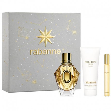 Rabanne Million Gold For Her Estuche edp 90 ml spray Recargable + Body Lotion 100 ml + edp 10 ml spray